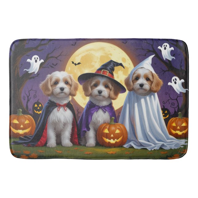 Tapete De Banheiro Coton De Tulear Cachorros Pumpkin Halloween Engraç (Frente)