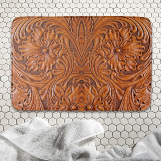 Tapete De Banheiro Cowboy Rustic Western Country com ferramentas de i (Cowboy Rustic western country tooled leather print Bath Mat)