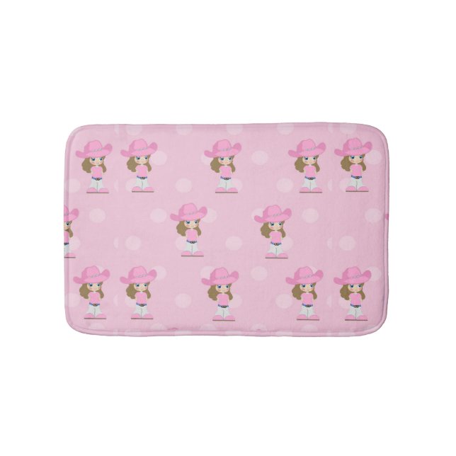 Tapete De Banheiro Cowgirl Kid Pink Hat E Boots Bolinhas Bath Mat (frente)