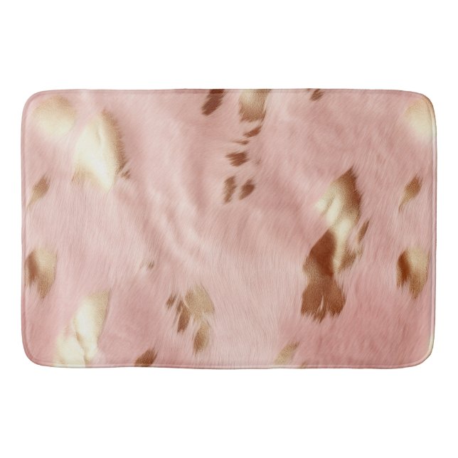 Tapete De Banheiro Cowhide Dourada Cowgirl Rosa-Rosa-Rosa-Cinzento (Frente)