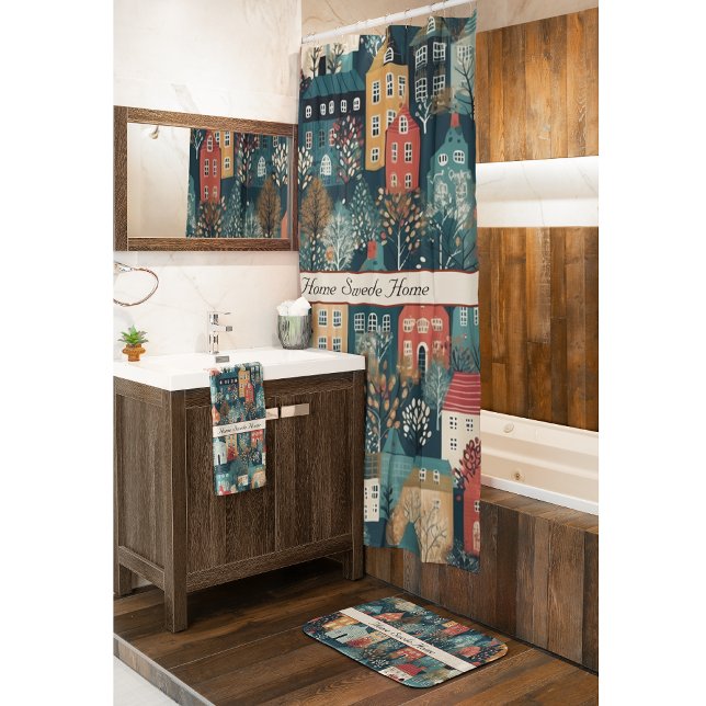 Tapete De Banheiro Cozy Hygge Village Nordic Folart, costume (Criador carregado)