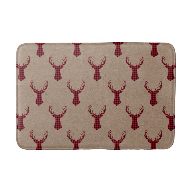 Tapete De Banheiro Cozy Modern Deer Kraft Xadrez Natal (Frente)