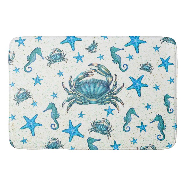 Tapete De Banheiro Crab-Starfish-Sparkle, de Azul-Praia Moderna (Frente)