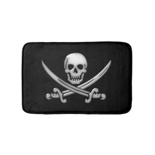 Tapete De Banheiro Crânio Pirata e Espadas Cruzadas