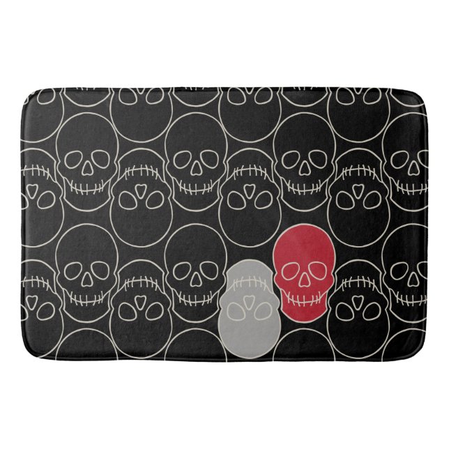 Tapete De Banheiro Crânios - Preto-Bato e Branco-Osso (Frente)