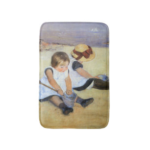 Tapete De Banheiro Crianças Jovens Jogando na Praia (Mary Cassatt)