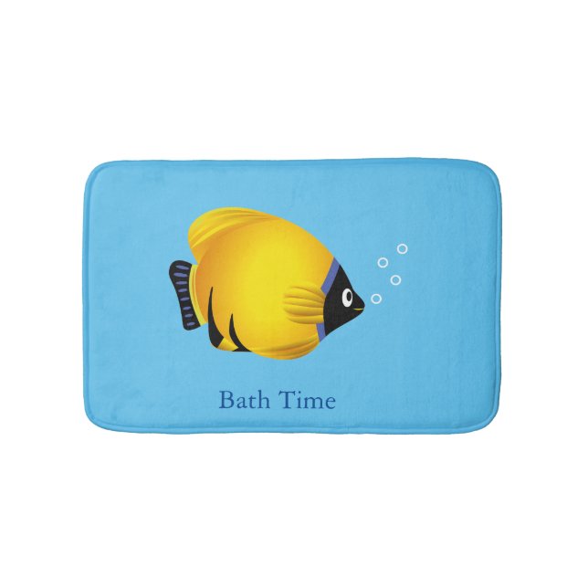 Tapete De Banheiro Crianças Peixes Dourados com Azul Claro (frente)