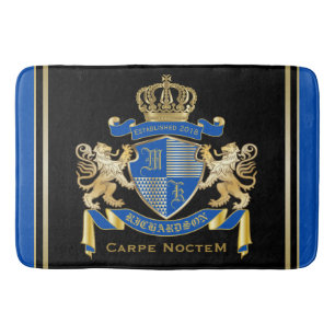 Tapete De Banheiro Criar seu próprio emblema Dourado azul do leão d