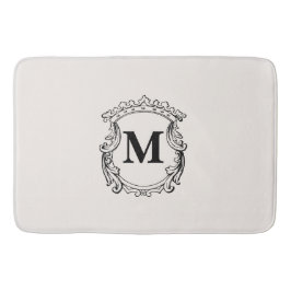 Tapete De Banheiro Crista de Monograma Personalizado Bege