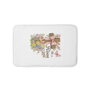 Tapete De Banheiro Cristão- Ele Ressuscitou Cruz Floral Religiosa Pás