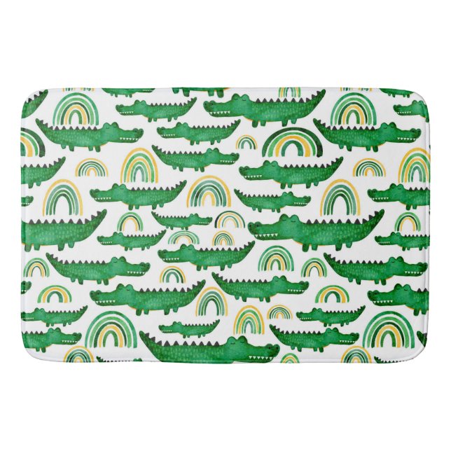 Tapete De Banheiro Crocodilo de Aquarela Alligador Arco-Íris (Frente)