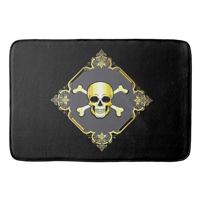 Tapete De Banheiro Crossbones/Jolly Roger/Pirate/gold/black (Frente)