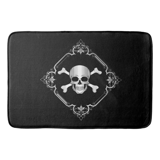 Tapete De Banheiro Crossbones/Jolly Roger/Pirate/Mães pretas/prateada (Frente)