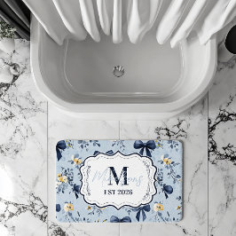 Tapete De Banheiro Custom Elegant Blue Bow Floral Monogram