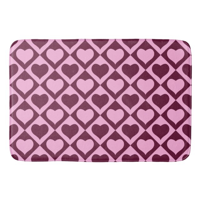 Tapete De Banheiro Custom Heart Checkerboard Pattern Bordeaux Pink -  (Frente)
