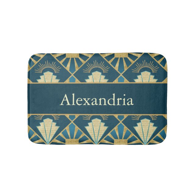 Tapete De Banheiro Custom Name Art Deco Teal & Gold Luxe (frente)