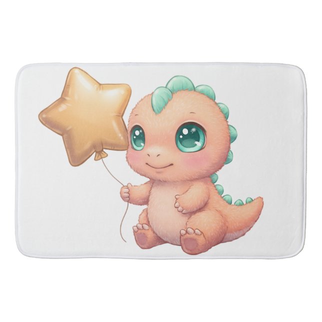 Tapete De Banheiro Cute Baby Dinosaur Holding Star Balloon (Frente)