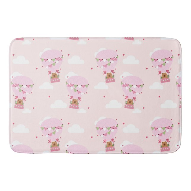 Tapete De Banheiro Cute Capybara Hot Air Balloon (Frente)