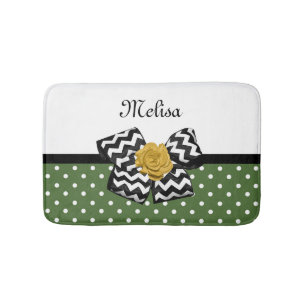 Tapete De Banheiro Cute Green Dots Yellow Rose Chevron Arco e Nome