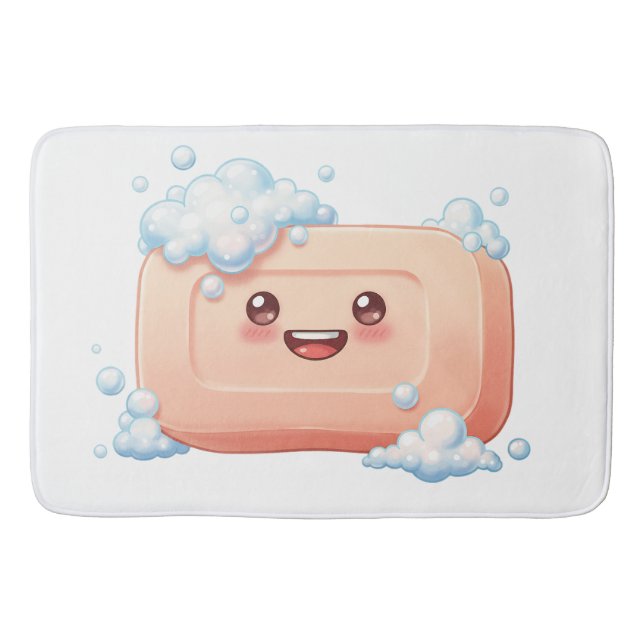 Tapete De Banheiro Cute Smiling Soap Bar with Bubbles (Frente)