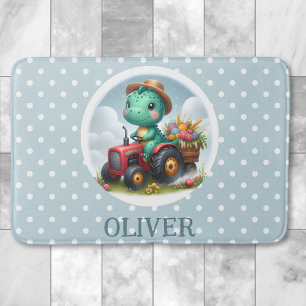 Tapete De Banheiro Cute Trex Dinossauro Dirigindo um Trator Vermelho 