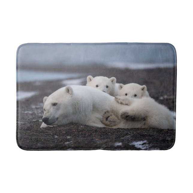 Tapete De Banheiro Cutest Baby Animals | Polar Bear Family Alaska (Frente)