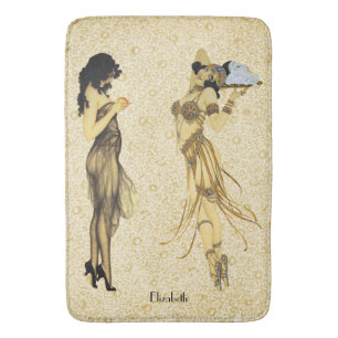Tapete De Banheiro Da arte retro de duas senhoras do vintage estilo