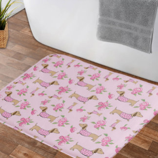 Tapete De Banheiro Dachshund Bath Mat Doxie + Peonies Rug Floral