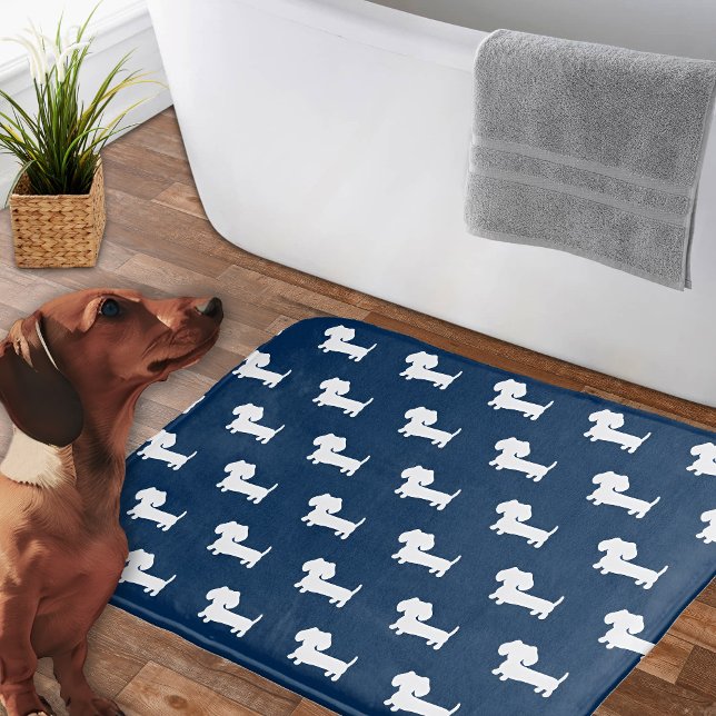Tapete De Banheiro Dachshund Bath Mat Marinho Blue Doxie Bathroom Rug (Wiener dog themed bathroom decor)