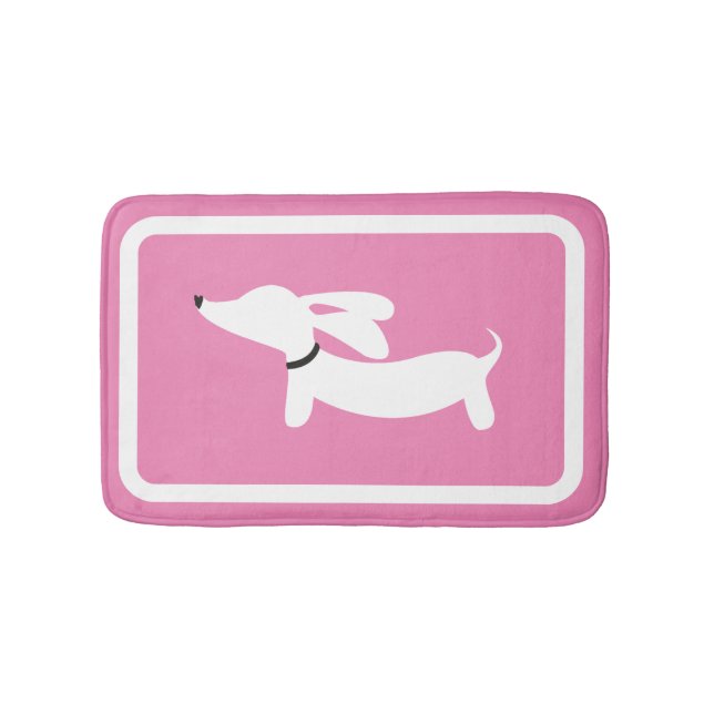 Tapete De Banheiro Dachshund Bath Mat Pink Doxie Bathroom Rug (frente)
