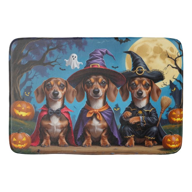 Tapete De Banheiro Dachshund Dogs Pumpkin Halloween Engraçado