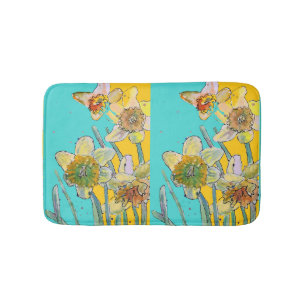 Tapete De Banheiro Daffodil daffodils floral Aqua amarelo