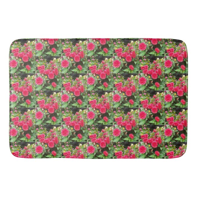 Tapete De Banheiro Dahlias Bath Mat Rosa Profundo (Frente)