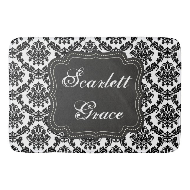 Tapete De Banheiro Damask Elegante Black & White Bath Mat Personaliza (Frente)