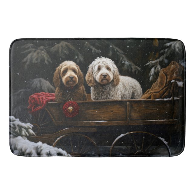 Tapete De Banheiro Decado de Natal Cockapoo Snowy Sleigh (Frente)