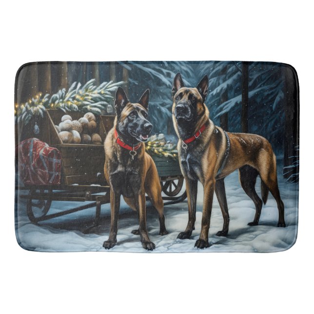 Tapete De Banheiro Decoração de Natal belga Malinoi Snowy Sleigh (Frente)