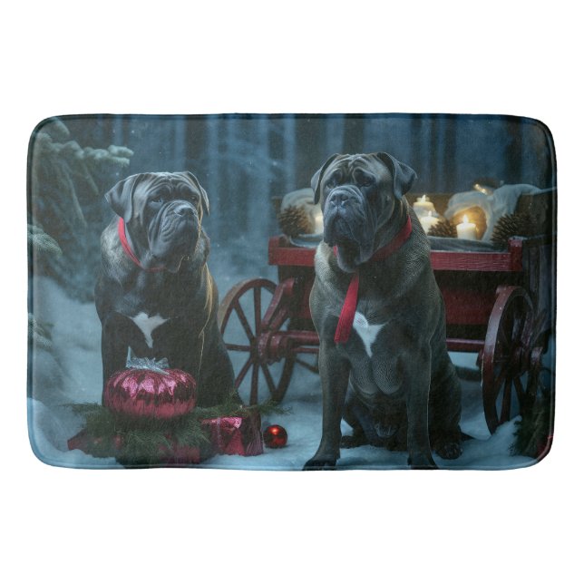 Tapete De Banheiro Decoração de Natal Cane Corso Snowy Sleigh (Frente)