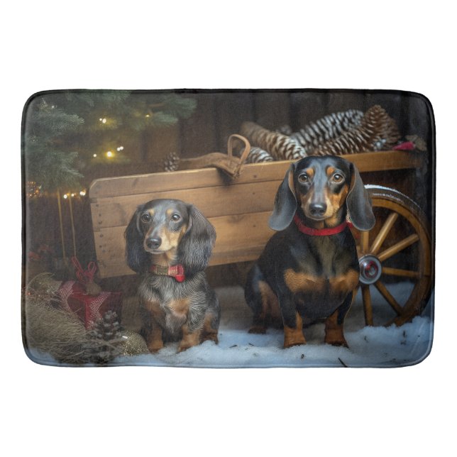 Tapete De Banheiro Decoração de Natal Dachshund Snowy Sleigh (Frente)