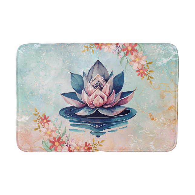 Tapete De Banheiro Decorative Purity – Pink & Green Lotus Artwork (Frente)