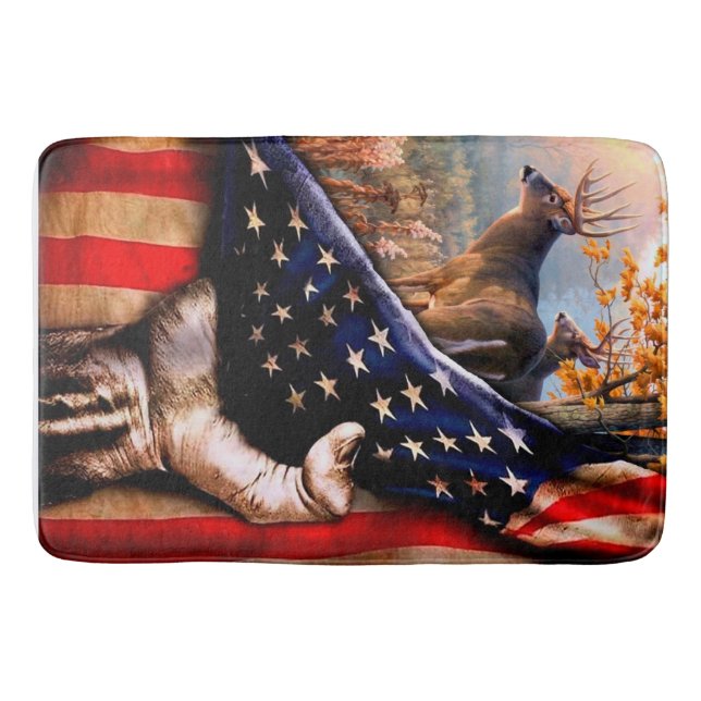 Tapete De Banheiro Deer American Flag Blanket, (Frente)