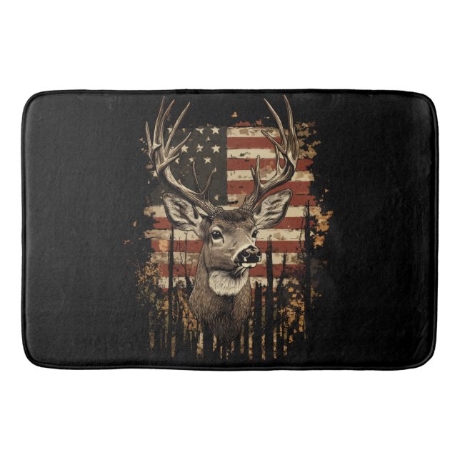 Tapete De Banheiro Deer, Buck Season USA Flag (Frente)