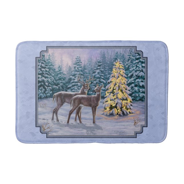 Tapete De Banheiro Deer e Árvore de Natal Blue (Frente)