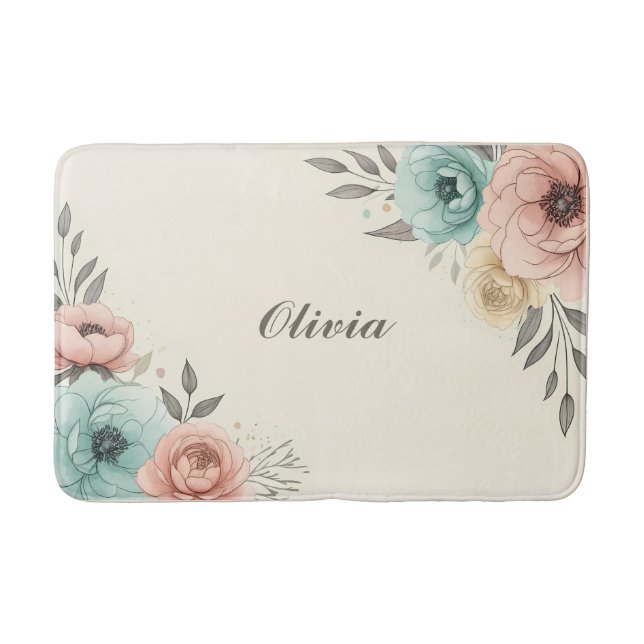 Tapete De Banheiro Delicate Watercolor Flowers Sketchy (Frente)
