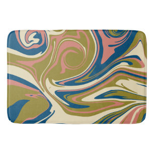 Tapete De Banheiro Derramar - Azul, Verde-oliva, Rosa e Creme