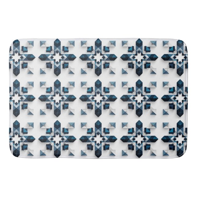 Tapete De Banheiro Desenho Abstrato Geométrico em Azul e Branco (Frente)