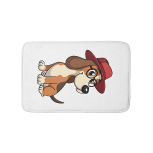 Tapete De Banheiro Desenho Animado de Basset Hound Vintage com Chapéu