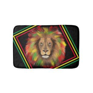 Tapete De Banheiro Desenho da cabeça de leão Rasta vermelho amarelo v