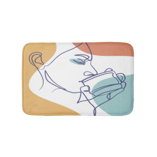 Tapete De Banheiro desenho de arte linear de pôster de mulher bebendo