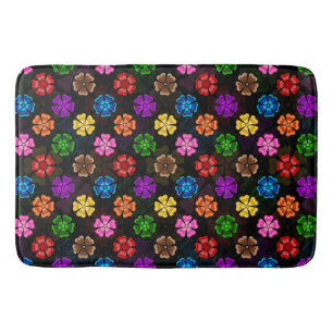 Tapete De Banheiro Desenho de Flores Arco-íris Colorido Retro Preto