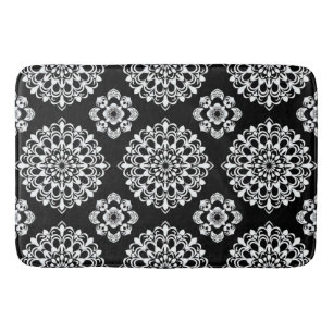 Tapete De Banheiro Desenho de Mandala Preto e Branco